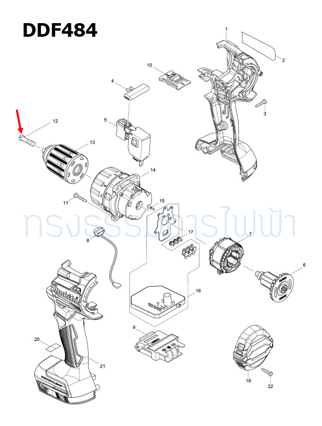 FLAT HEAD SCREW M6X22 สว่านเจาะกระแทกไร้สาย Makita HP330D, DF333, HP333, DDF453, DHP458, DHP482, DDF483, DHP483, DDF484, DHP486, DDF486, MT065 Pn.251468-5 (แท้) ##(*)
