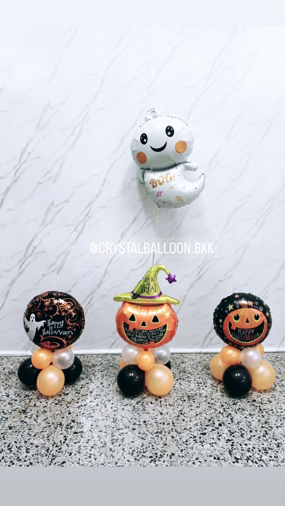 ลูกโป่ง Theme Halloween ตั้งฐาน 3 ชิ้น พร้อมตกแต่ง ฟอยล์ผีน้อย 1 ชิ้น สามารถเปลี่ยนสีลูกโป่ง/เปลี่ยนฟอยล์ตกแต่งได้