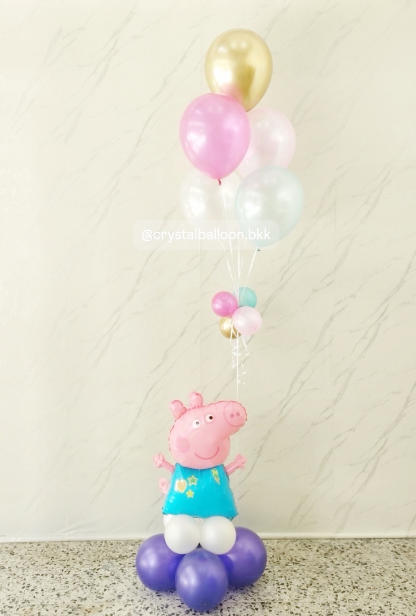 ลูกโป่ง วันเกิดเด็ก Peppa Pig ตั้งฐาน 1 ชิ้น พร้อม ช่อลูกโป่ง ช่อ 5 ลูก 1 ช่อ พร้อมตกเเต่ง สามารถเปลี่ยนสีลูกโป่ง/เปลี่ยนข้อความ/เปลี่ยนฟอยล์ตกแต่งได้