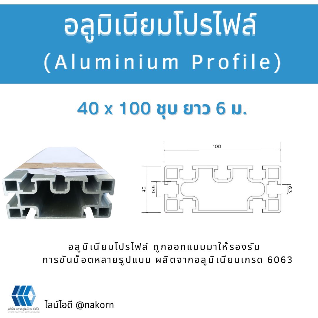 โปรไฟล์ 40x100 ชุบ ยาว 6 เมตร
