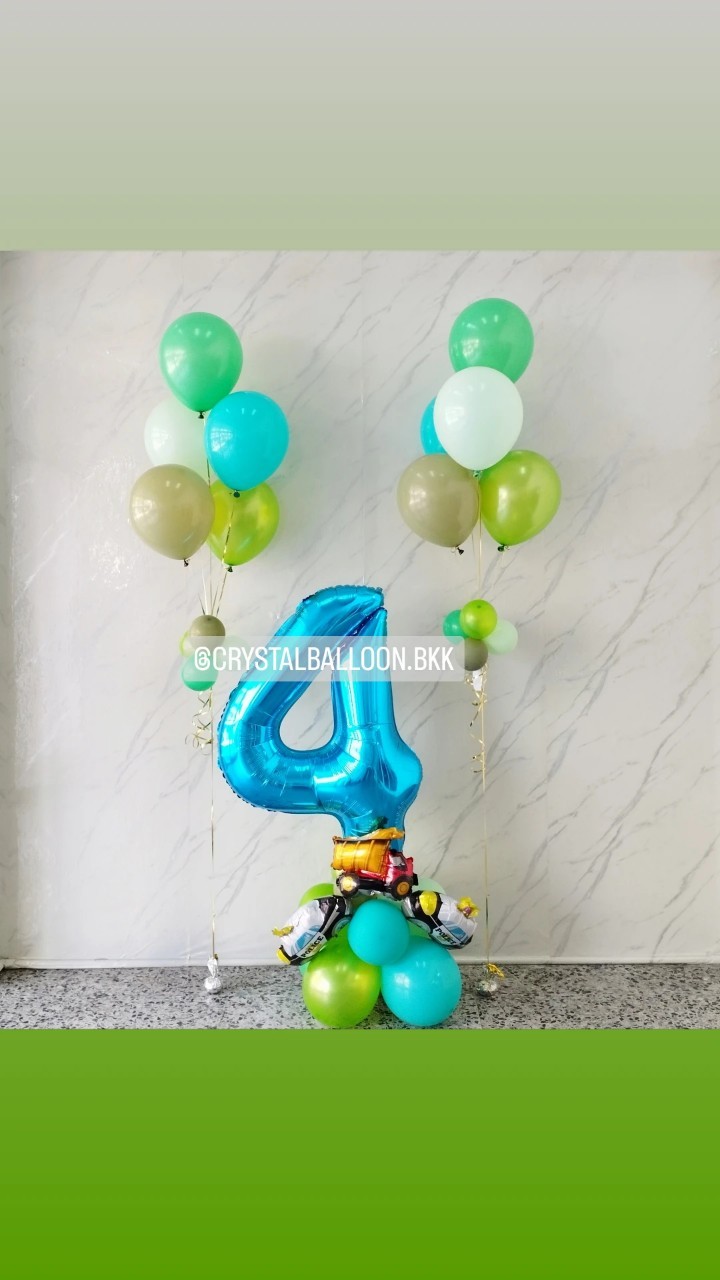 ลูกโป่ง วันเกิดเด็ก ฟอยล์ตัวเลข ขนาด 40" ตั้งฐาน 1 ชิ้น Theme รถ พร้อม ช่อลูกโป่ง ช่อ 5 ลูก 2 ช่อ พร้อมตกแต่ง สามารถเปลี่ยนสีลูกโป่ง/เปลี่ยนสี-ฟอยล์ตัวเลข/เปลี่ยนฟอยล์ตกแต่งได้