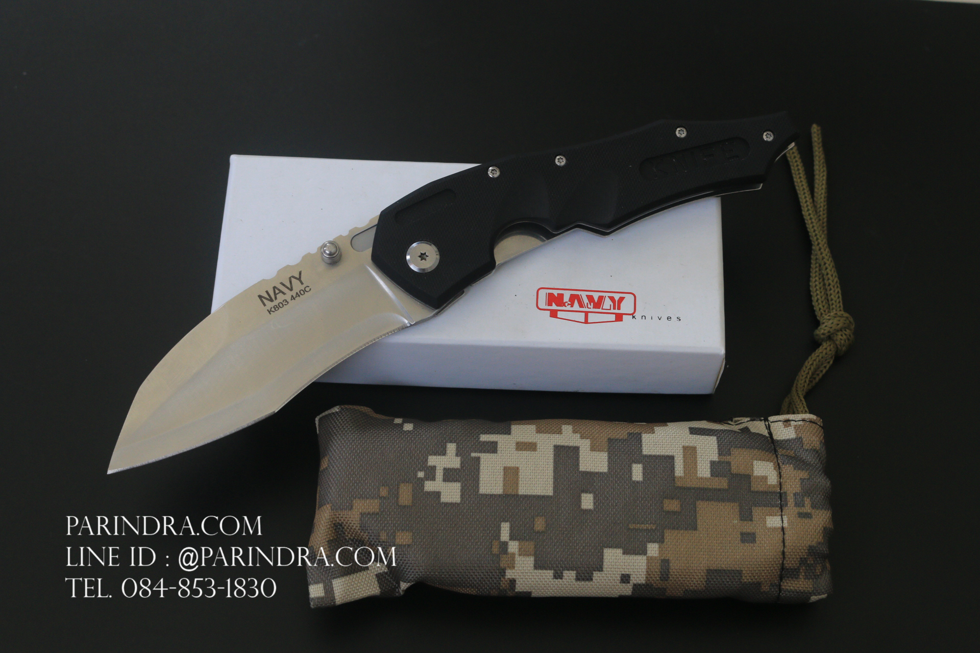 มีดพับ Navy รุ่น K803B สีดำ ใบสีเงิน ด้าม G10 ทรงสวย ของแท้ 100%