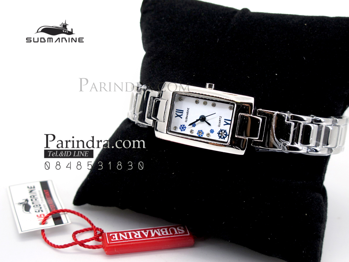 นาฬิกา U.S. submarine รุ่น J060L หน้าปัดสีขาวลายน้ำเงิน