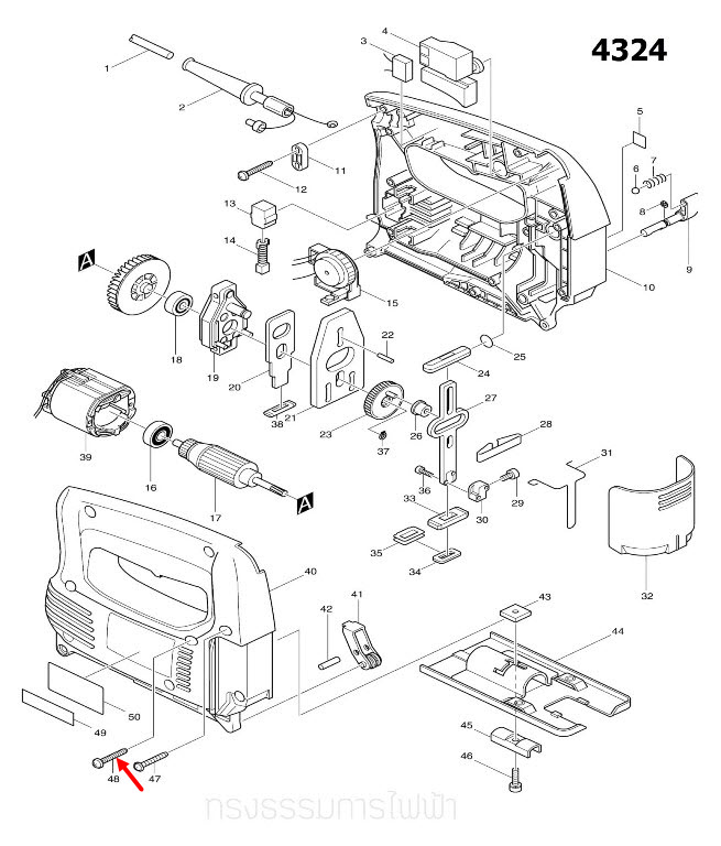 TAPPING SCREW4X35 เครื่องเป่าลม โบเออร์, จิ๊กซอว์ Makita มากีต้า UB1100 [#8], 4324 [#48], 4327, 4329 [#51], HP2051 [#13] Pn.266053-1 (แท้) ##