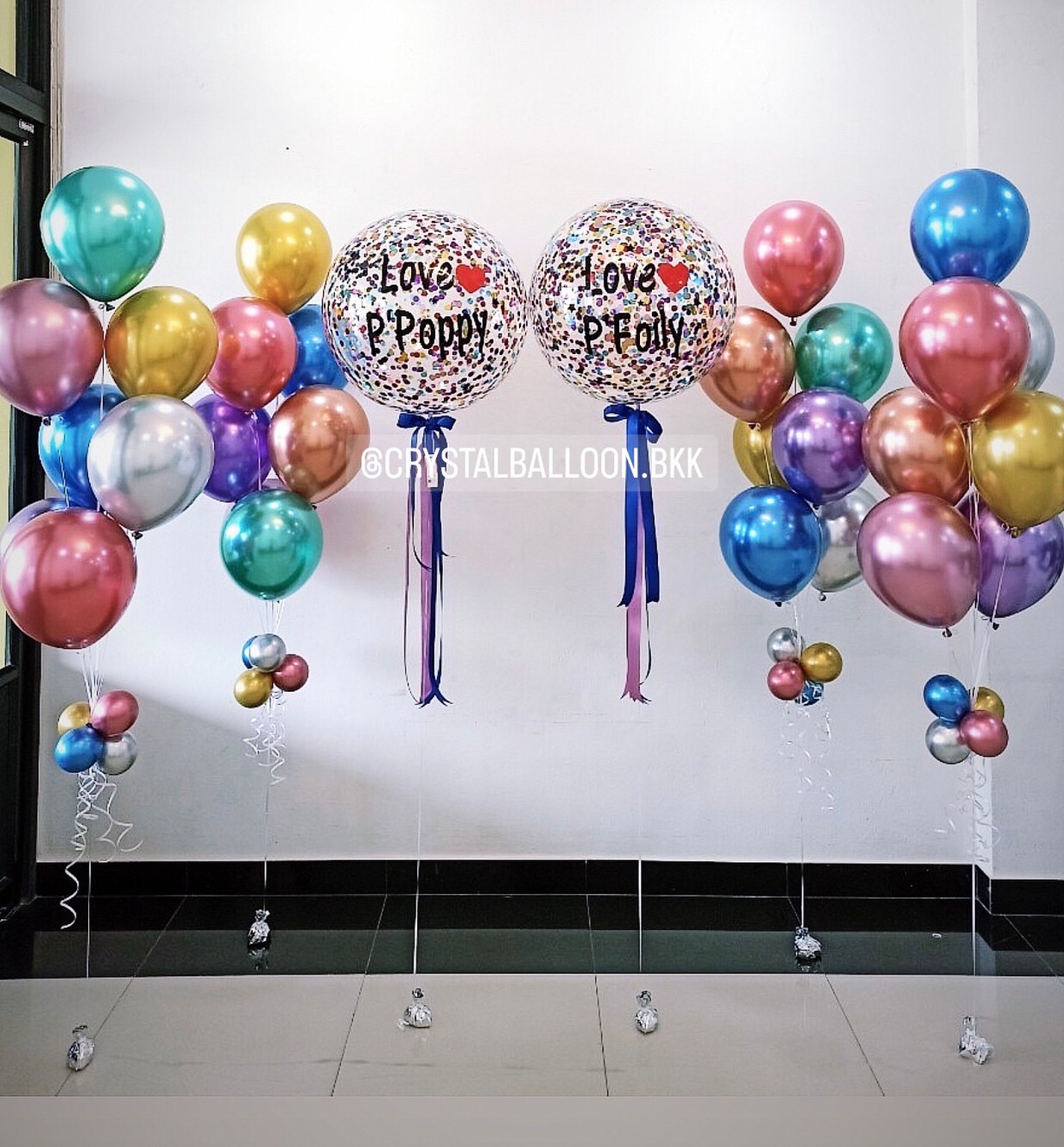 ลูกโป่ง บอกรัก Bubble ขนาด 24" 2 ลูก พร้อม ช่อลูกโป่ง ช่อ 7 ลูก 4 ช่อ พร้อมตกเเต่ง สามารถเปลี่ยนสีลูกโป่ง/เปลี่ยนข้อความ/เปลี่ยนขนาดได้