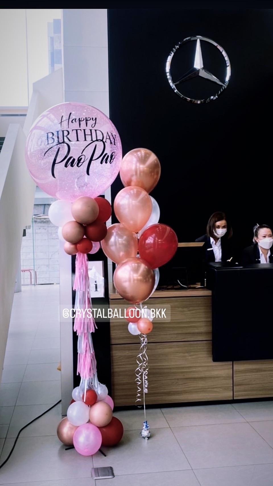 เสาลูกโป่ง วันเกิด Bubble ขนาด 36" สีชมพู พร้อมตกแต่ง ช่อลูกโป่ง 7 ลูก 1 ช่อ สามารถเปลี่ยนสีลูกโป่ง/เปลี่ยนข้อความได้