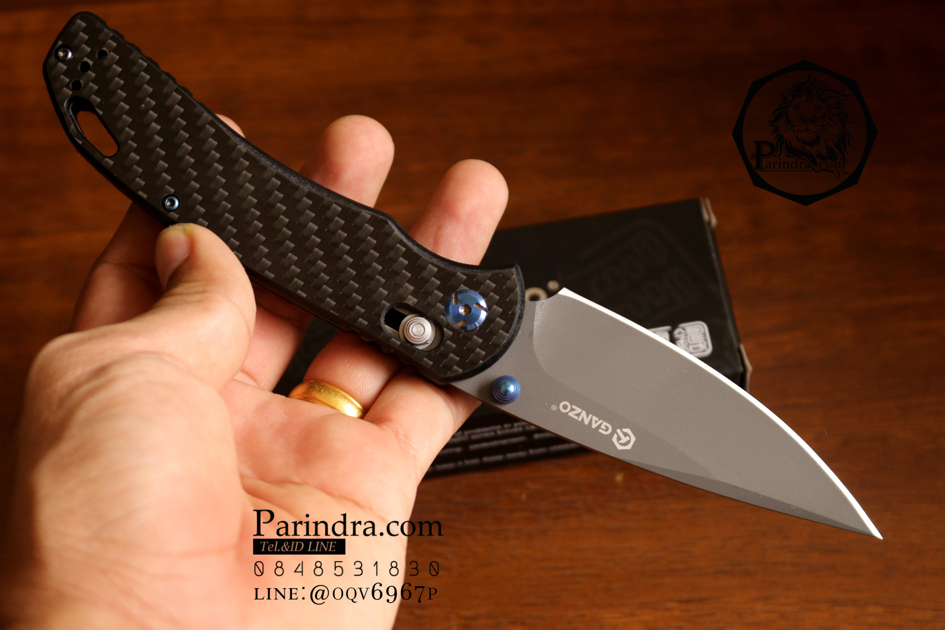 มีดพับ Ganzo รุ่น G7533 CF สีดำ ใบมีดดำ ด้ามลายคาร์บอนไฟเบอร์ ของแท้ 100% สำเนา