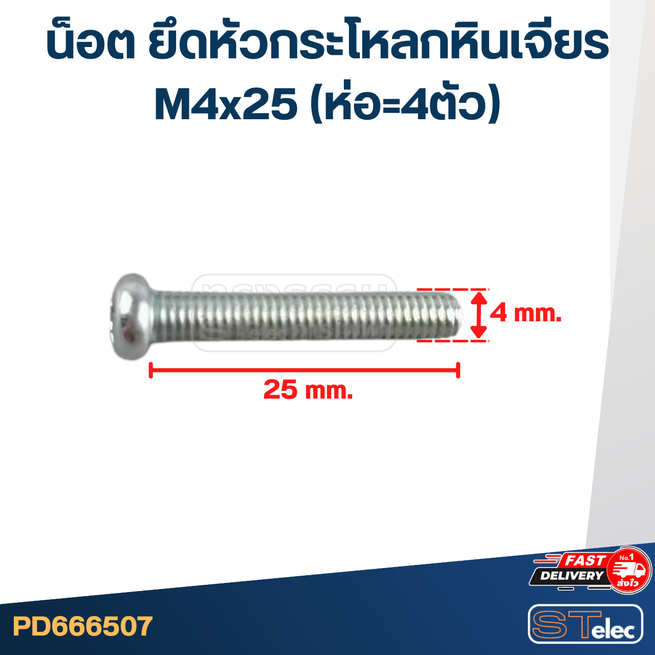 น็อต สกรู ยึดหัวกระโหลก หินเจียร #M4x25 (ชุด=4ตัว)