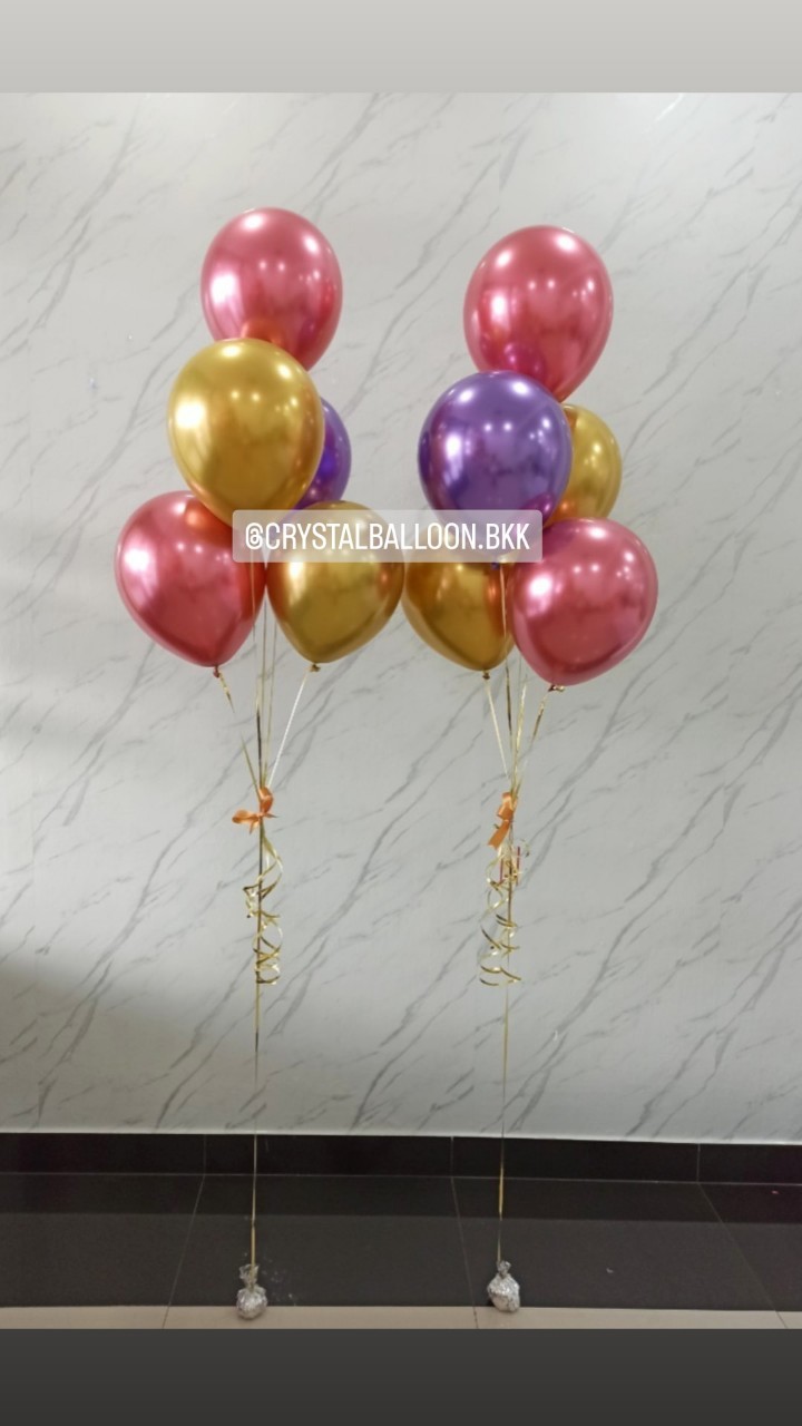 ลูกโป่ง แสดงความยินดี ช่อลูกโป่ง ช่อ 5 ลูก 2 ช่อ สีโครเมี่ยม คัลเลอร์ฟูล พร้อมตกแต่ง สามารถเปลี่ยนสีลูกโป่งได้