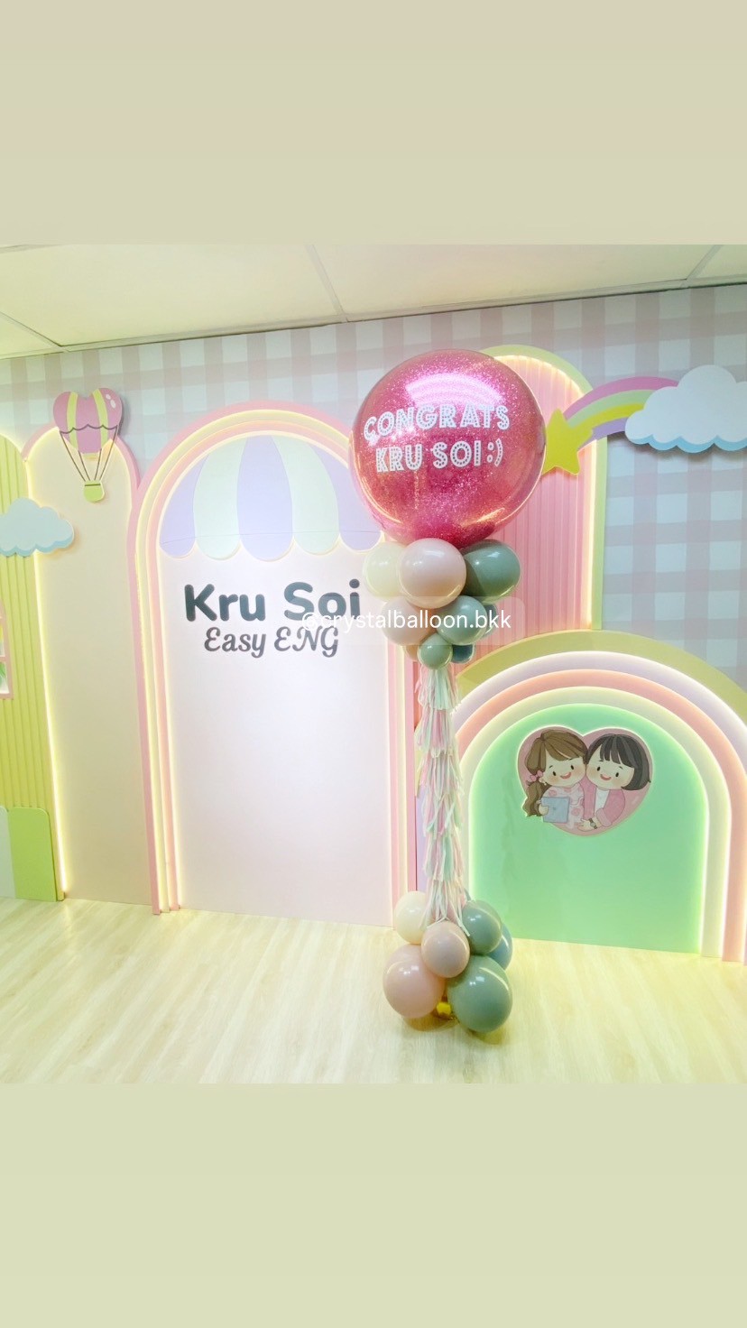 เสาลูกโป่ง เปิดงาน Bubble ขนาด 36" กลิตเตอร์สีชมพู 1 เสา พร้อมตกแต่ง สามารถเปลี่ยนสีลูกโป่ง/เปลี่ยนข้อความได้