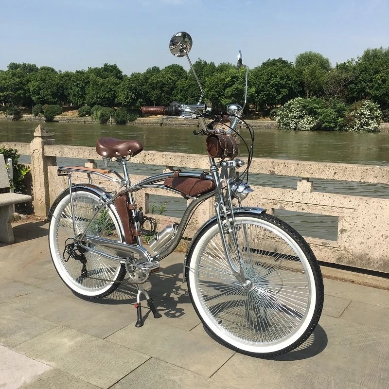 จักรยานครุยเซอร์ AOK BIKE Cruiser Beach bike เฟรมเหล็กชุบโครเมี่ยม ตะเกียบคู่ เกียร์ชิมาโน่ 7 สปีด ล้อขนาด 24 26 นิ้ว มาพร้อมกระเป๋า 3 ใบสไตล์วินเทจ