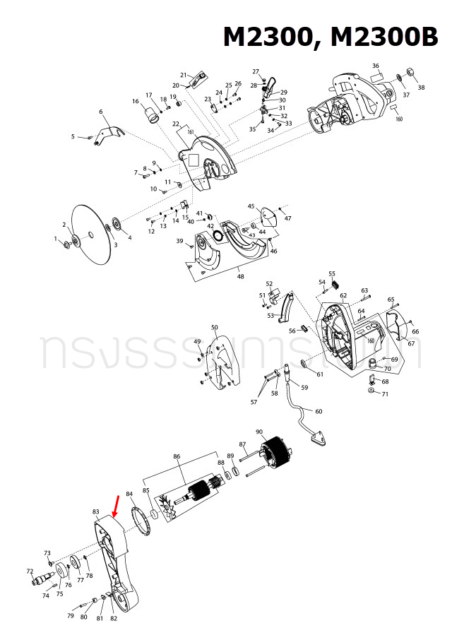 GEAR HOUSING COMP แท่นตัดปรับองศา Maktec มาคเทค, Makita มากีต้า MT230 [#106], M2300, M2300B [#83] Pn.JM23000091 (แท้) ##