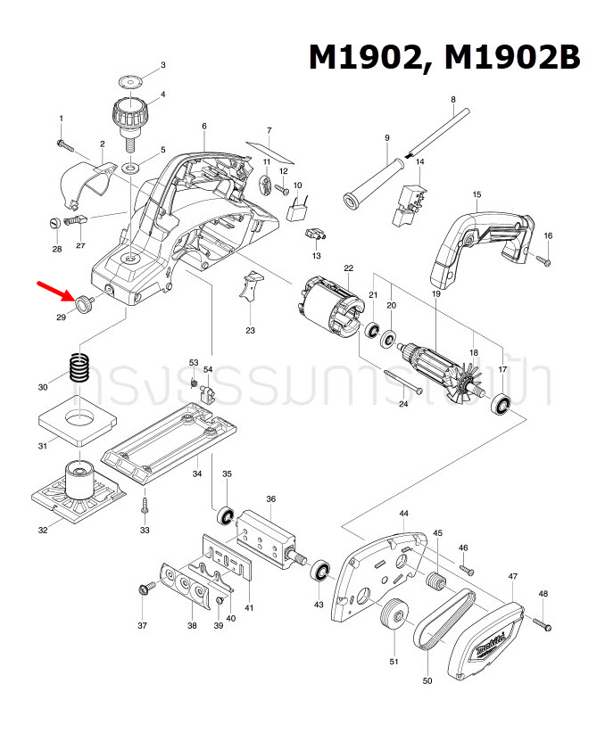 THUMB SCREW M5X10 กบไสไม้ไฟฟ้า Maktec มาคเทค, Makita มากีต้า MT190, M1901, M1901B, M1902, M1902B [#29] Pn.265757-2 (แท้) ##