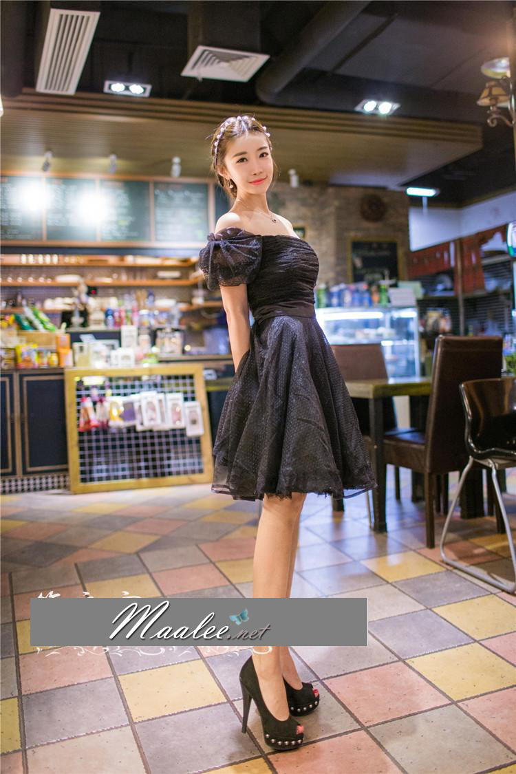 พร้อมส่ง ชุดออกงาน ชุดเดรสสั้น สีครีม Apricot