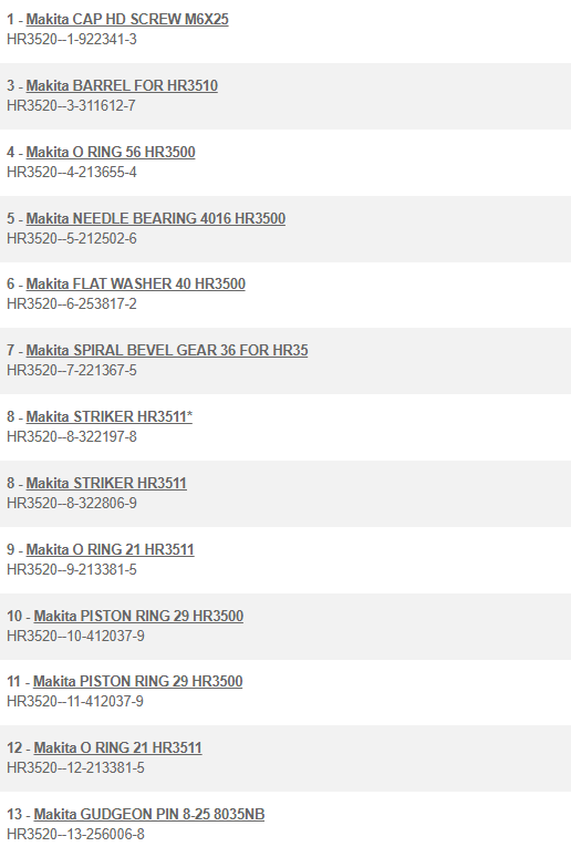 HR3520 สว่านโรตารี่ Makita Spare Parts