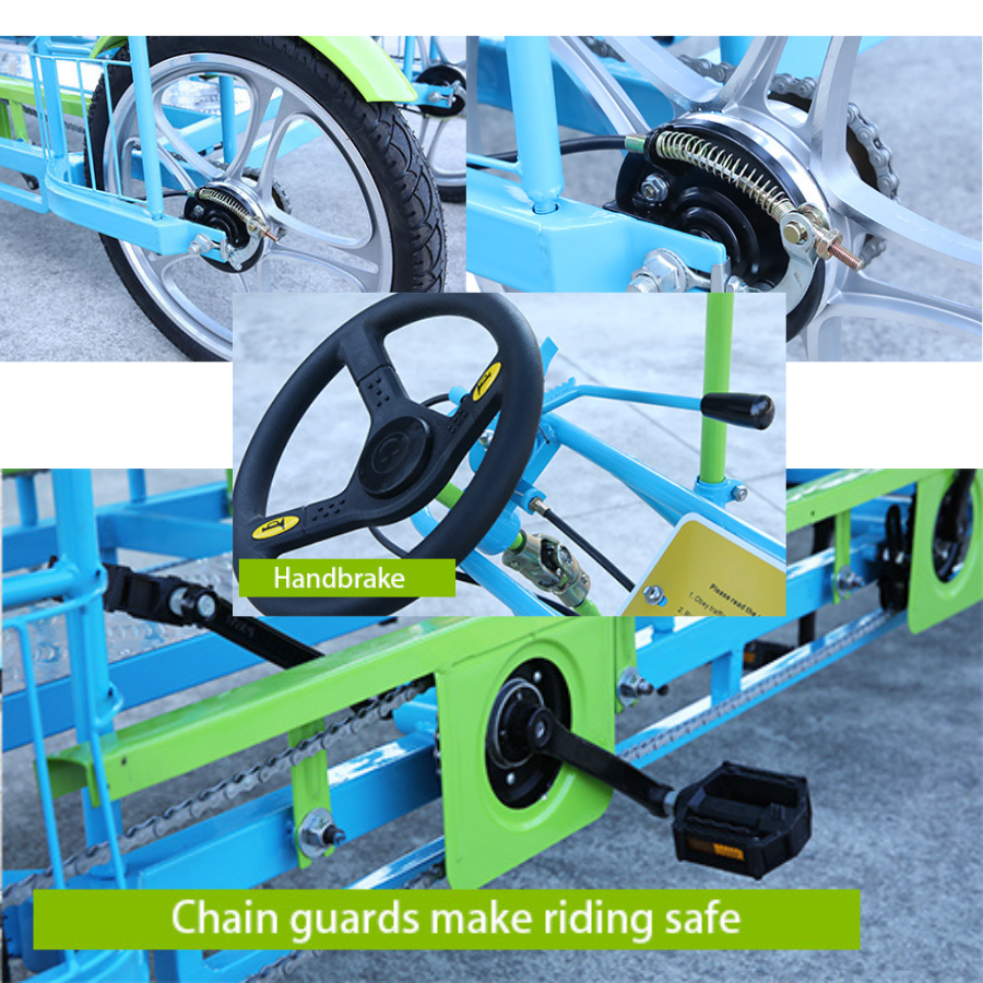 จักรยาน Surrey Bike 4 ล้อ 3 แถว 9 ที่นั่ง – Favorite FO-3 | กรอบเหล็กคาร์บอนหนา ทนสนิม สีสันสดใส | จักรยานปั่นกลุ่มสำหรับครอบครัวและท่องเที่ยว
