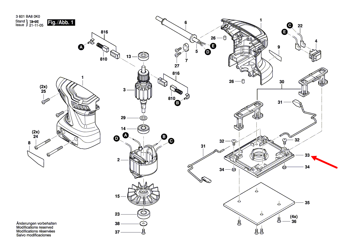 แผ่นฐาน เครื่องขัดกระดาษทราย แบบสั่น-จตุรัส Bosch บอช GSS140 [#33] Pn.1600A014L3 (แท้)##(**)