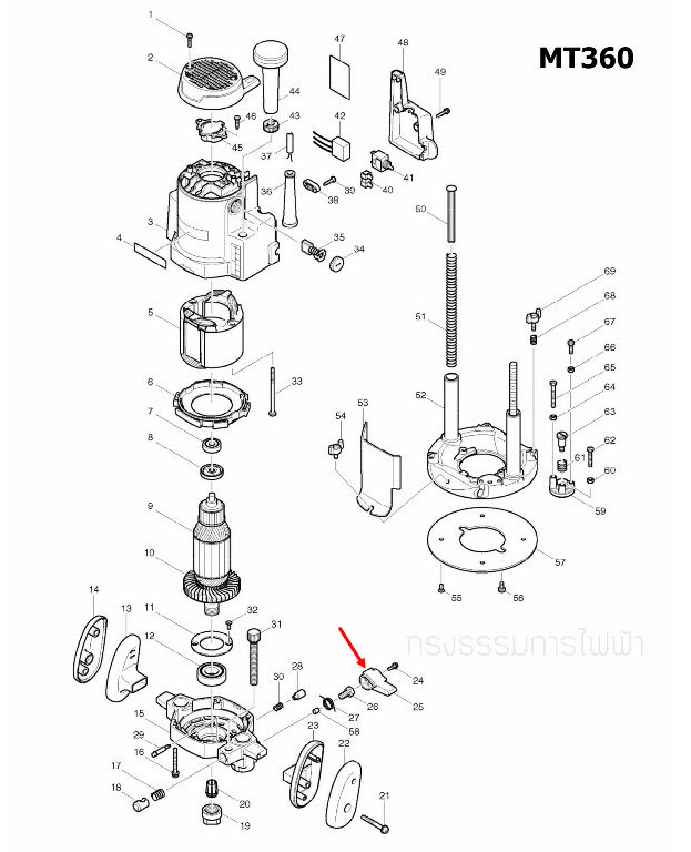 LOCK LEVER เราท์เตอร์ Maktec-มาคเทค MT360 [#25] Pn.418493-1 (แท้) ##(*)