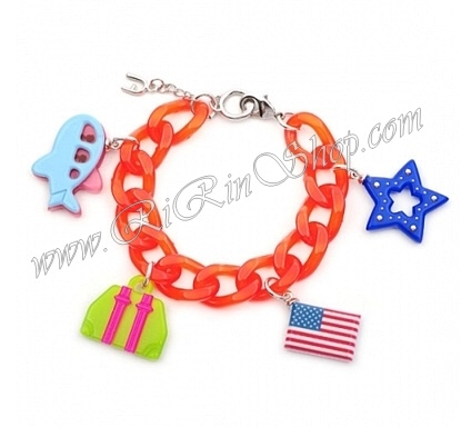 Aznavour สร้อยข้อมือเซลลูโลสจี๋เครื่องบิน, กระเป๋าเดินทาง, ดาว, ธง (Orange)