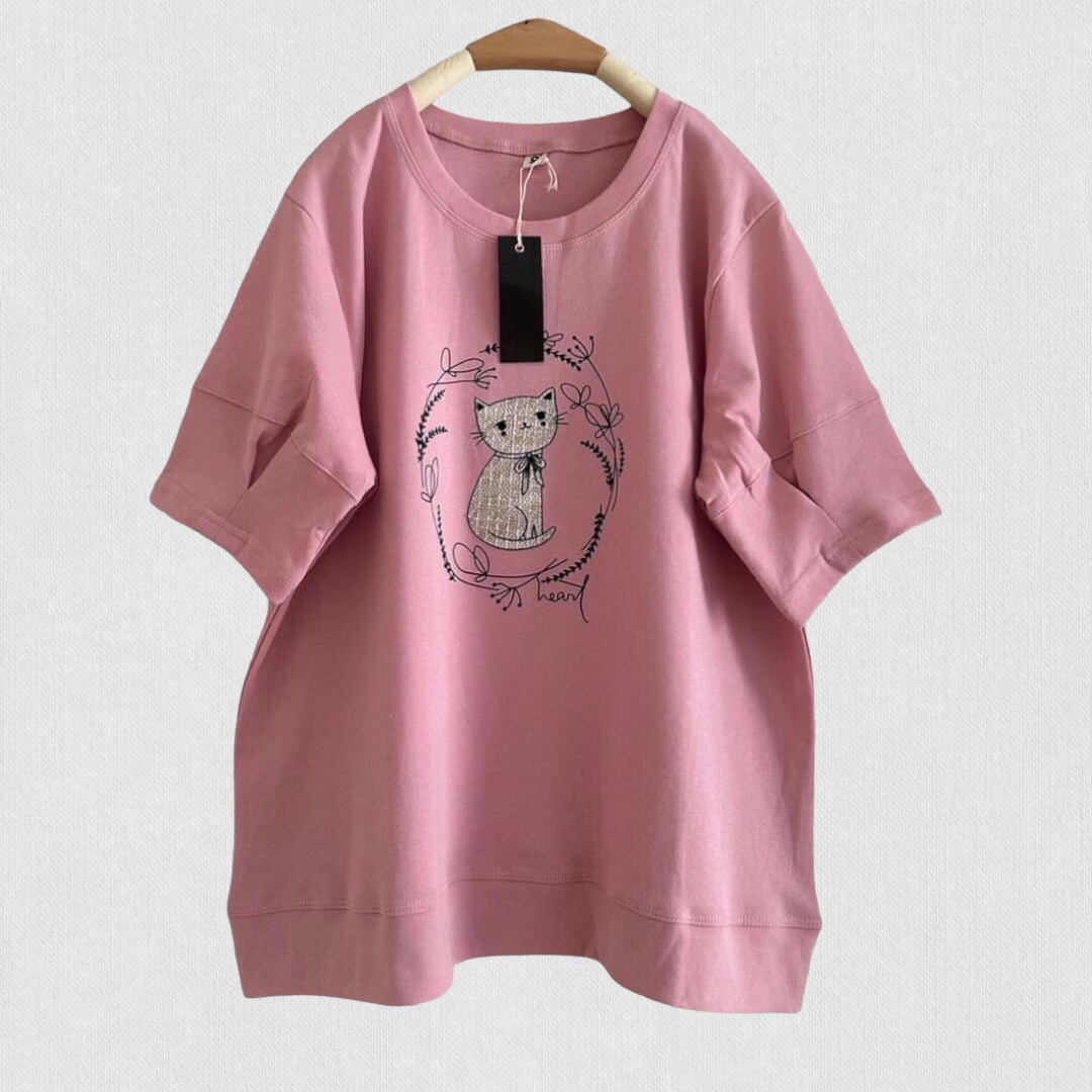เสื้อยืดปักลายแมว 9am