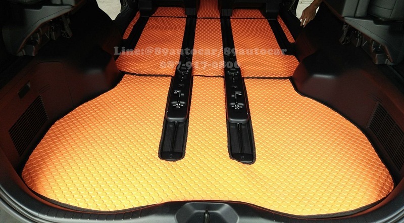 ผ้ายางกระดุมปูพื้นรถยนต์ Toyota Vellfire 2016 กระดุมสีส้มขอบดำ