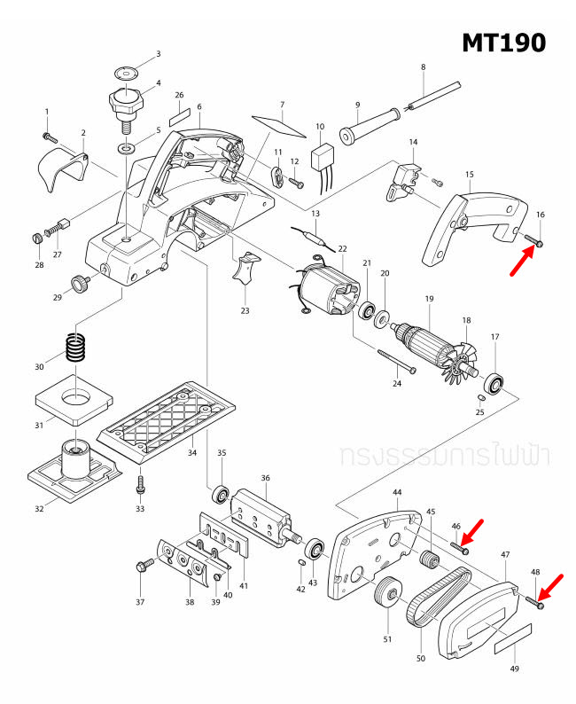 น็อตยึดด้ามจับ เครื่องตัด Maktec, Makita MT190, MT240, MT410, MT430, MT560, M1100, M1100KX1B, M1901, M1901B, M4302, M4302B Pn.265101-3 (แท้) ##(*)