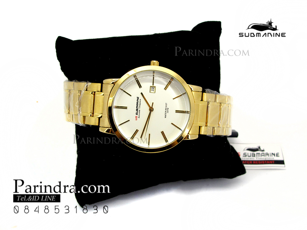 นาฬิกาคู่ US submarine รุ่น J117MD เรือนสีทองหน้าปัดสีขาว แพคคู่