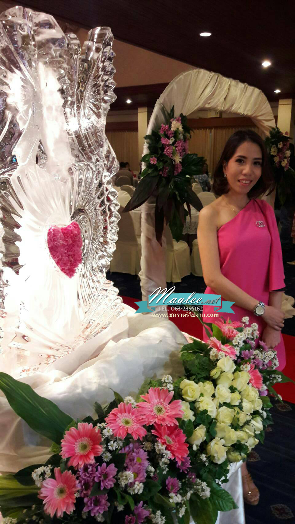 พร้อมส่ง ชุดออกงาน แบบเรียบหรู ปาดไหล่ สีชมพู บานเย็น ใส่ได้ทั้งงานเช้า งานเย็น