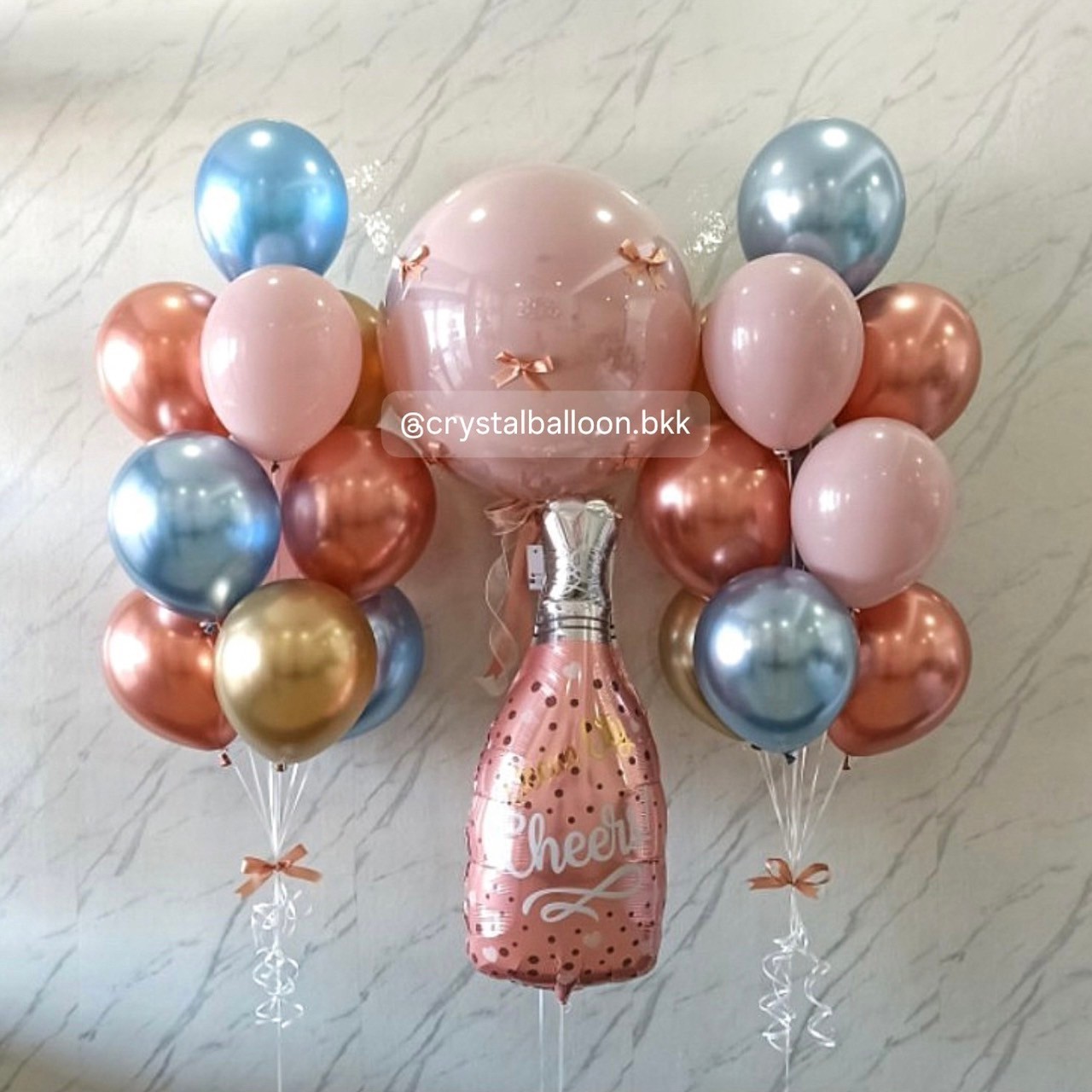 ลูกโป่ง แสดงความยินดี ลูกโป่งยาง ขนาด 24" สี Dusk Pink 1 ลูก พร้อมตกแต่ง ช่อลูกโป่ง ช่อ 10 ลูก 2 ช่อ สีโครเมี่ยม ฟอยล์แชมเปญ พร้อมตกแต่ง สามารถเปลี่ยนสีลูกโป่ง/เปลี่ยนข้อความ/เปลี่ยนขนาดได้