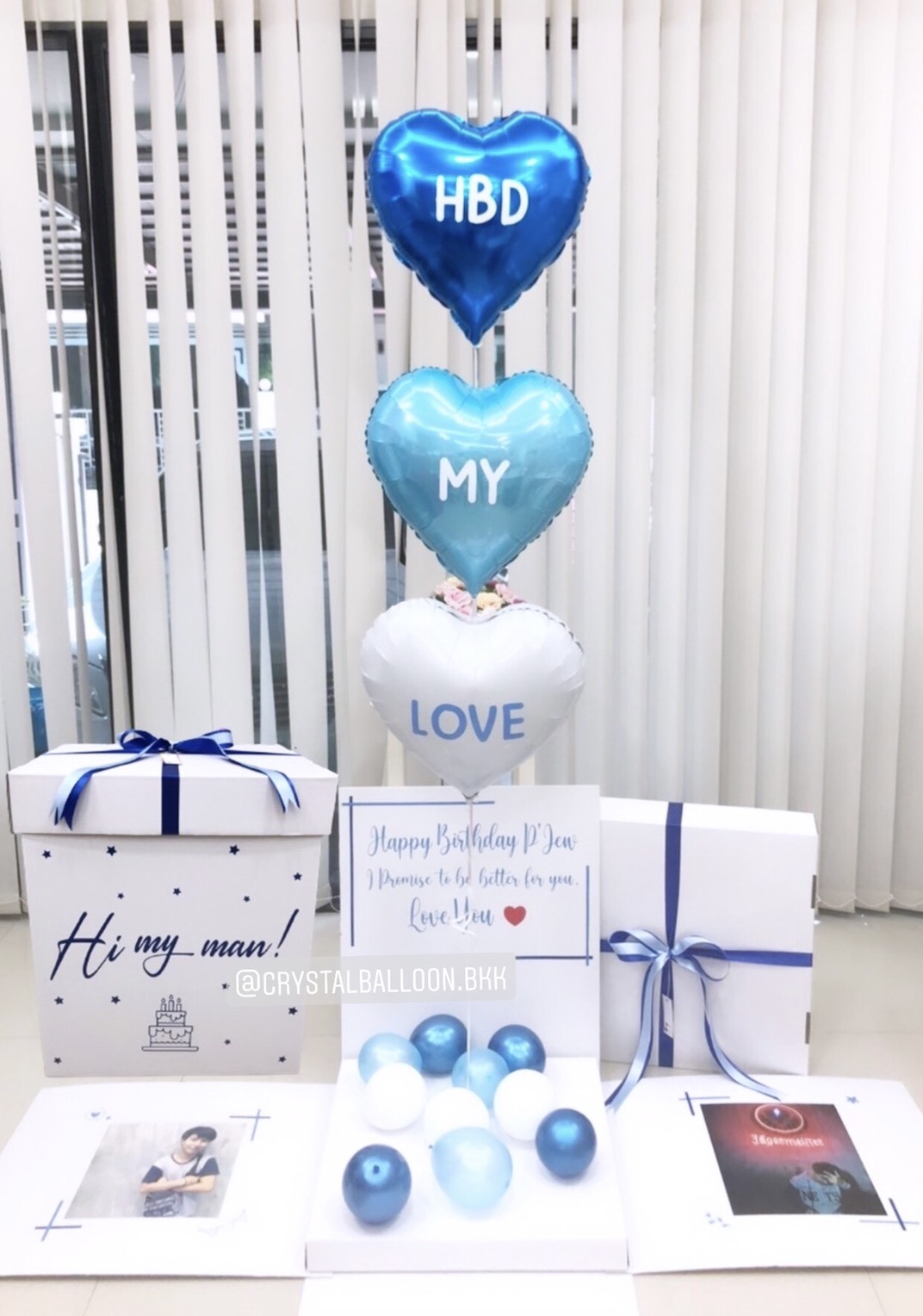 Happy Birthday Surprise Box กล่องเซอร์ไพรส์วันเกิด ฟอยล์หัวใจ ขนาด 18" 3 ชิ้น สียอดนิยม พร้อมตกแต่ง สามารใส่รูปได้ 2 ใบ สามารถเปลี่ยนสีลูกโป่ง/เปลี่ยนสี-ฟอยล์ตกแต่ง/เปลี่ยนข้อความได้