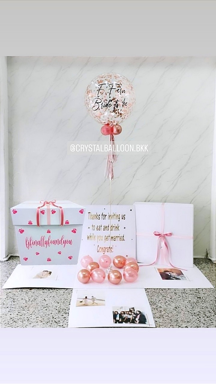 Bride To Be Surprised Box Bubble 24" คอนเฟตติสีโรสโกลด์ พร้อมตกแต่ง สามารถใส่รูปได้ 4 รูป สามารถเปลี่ยนสีลูกโป่ง/เปลี่ยนข้อความได้
