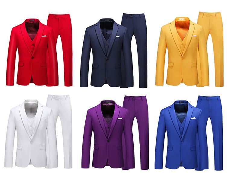 พร้อมเช่า ชุดสูทชาย สีชมพูบานเย็น ทรงเข้ารูป Slim-cut (พร้อมเสื้อกั๊ก) สำเนา