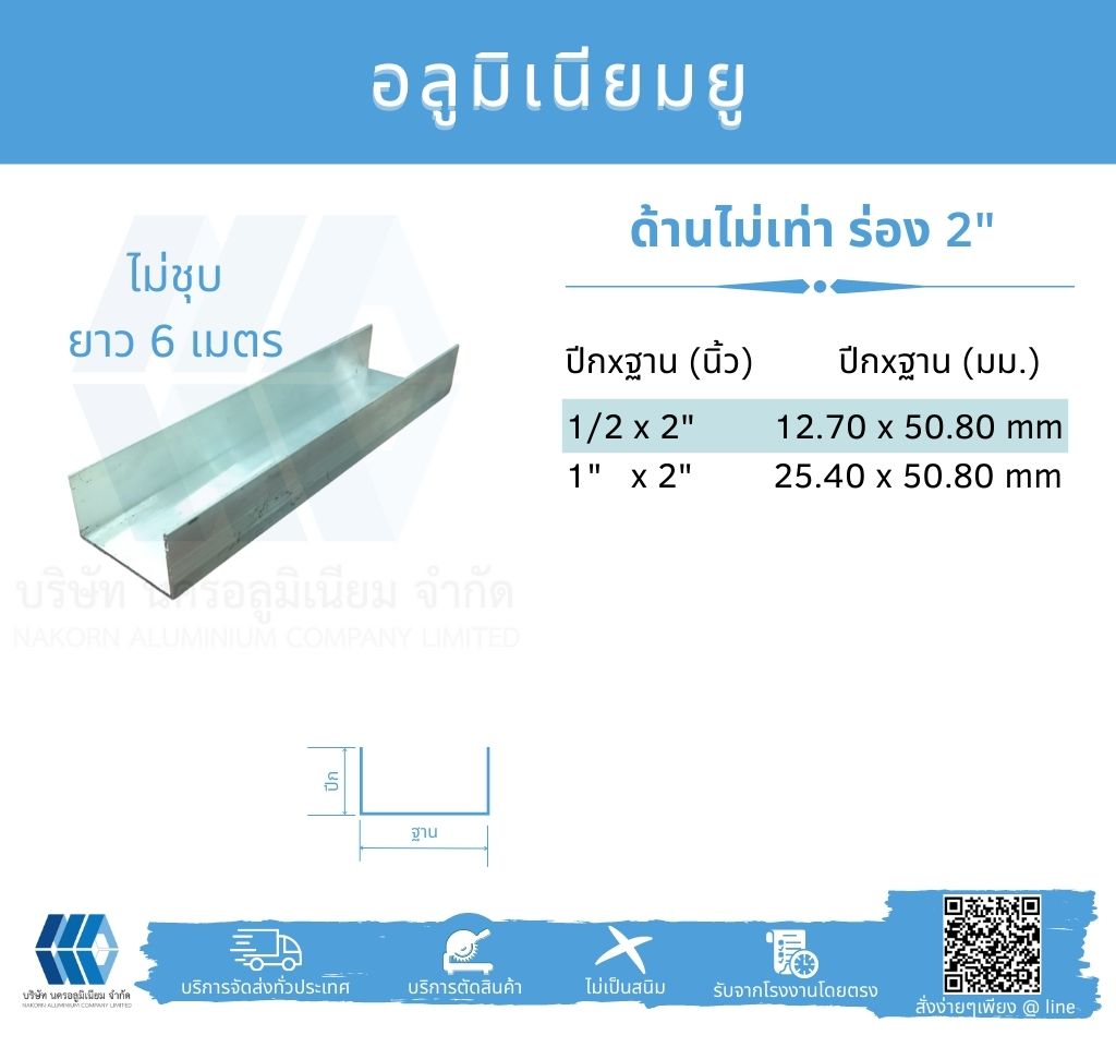 Al ยูด้านไม่เท่า ฐานวัดนอก 2นิ้ว (50.80 มม.)