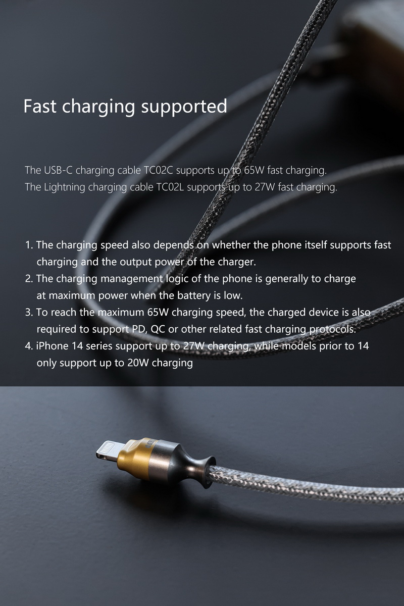 DD TC02C สายชาร์จเร็ว TypeC เกรดพรีเมี่ยม รองรับชาร์จไว 65W ประกันศูนย์ไทย