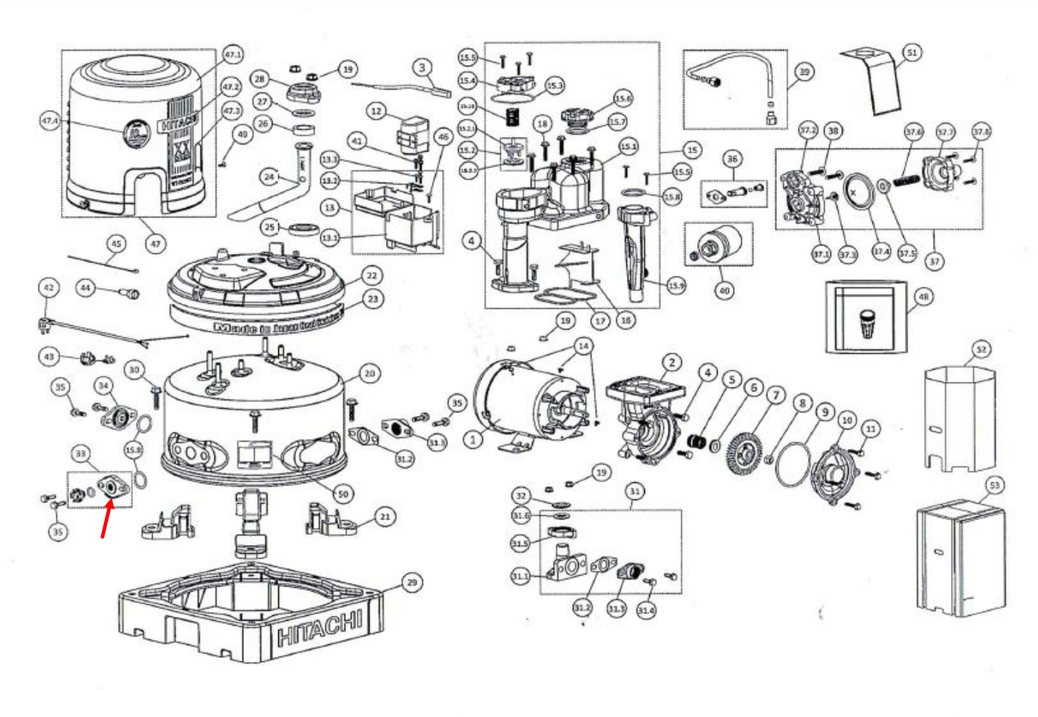 #B19 ตัวปิดทางน้ำออกแบบมีรู ปั้มน้ำ ฮิตาชิ Pn.4PPP014021 (แท้)