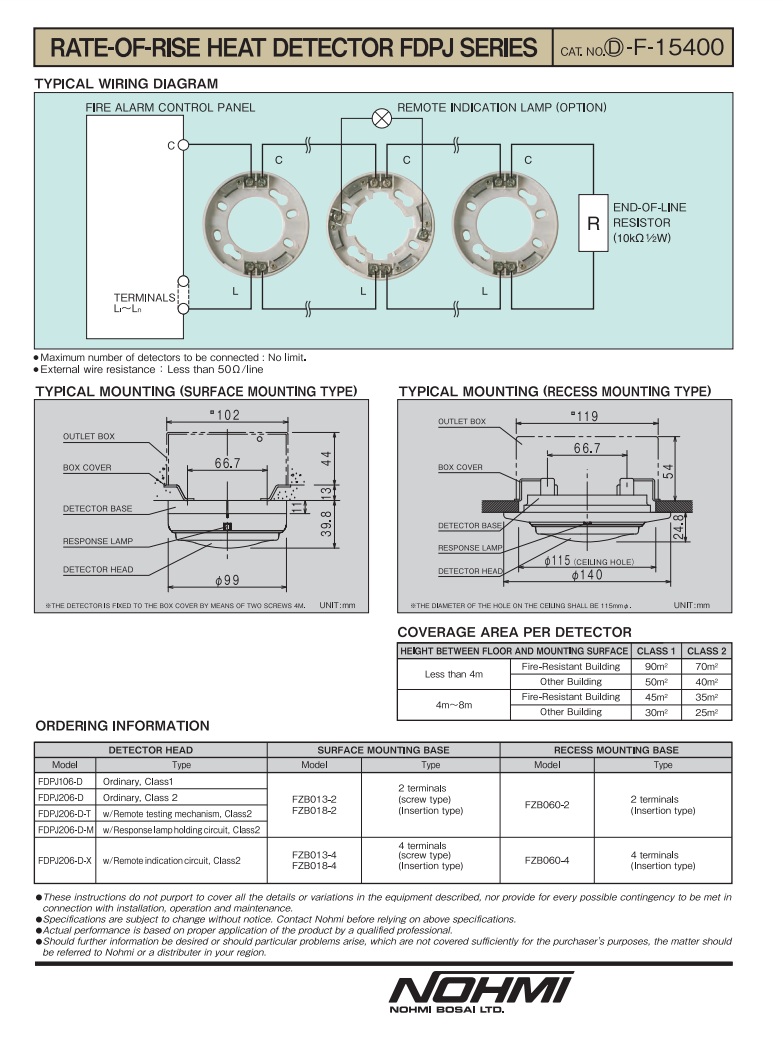 Rate-of-Rise Heat Detector ชนิดมี LED ค้างสถานะ (รวมฐาน) รุ่น FDPJ206-D-M ยี่ห้อ NOHMI
