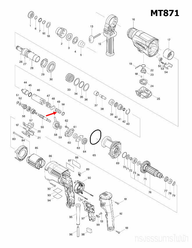 COMPRESSION SPRING 14 สว่านโรตารี่ Maktec มาคเทค, Makita มากีต้า MT870, MT871, M8701, M8701B [#49] Pn.234098-7 (แท้) ##(*)