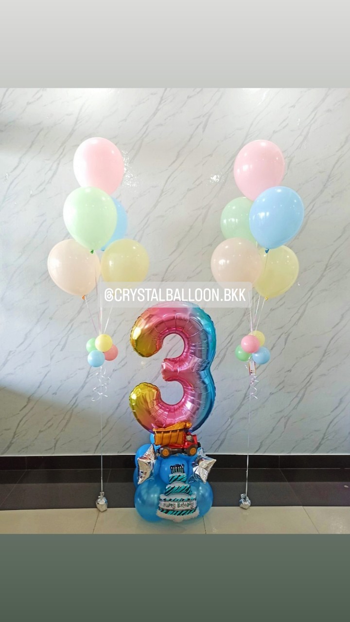 ลูกโป่ง วันเกิดเด็ก ช่อลูกโป่งพาสเทล ช่อ 5 ลูก 2 ช่อ พร้อมตกแต่ง ฟอยล์ตัวเลข ขนาด 40" ตั้งฐาน 1 ชิ้น สามารถเปลี่ยนสีลูกโป่ง/เปลี่ยนสี-ฟอยล์ตัวเลขได้