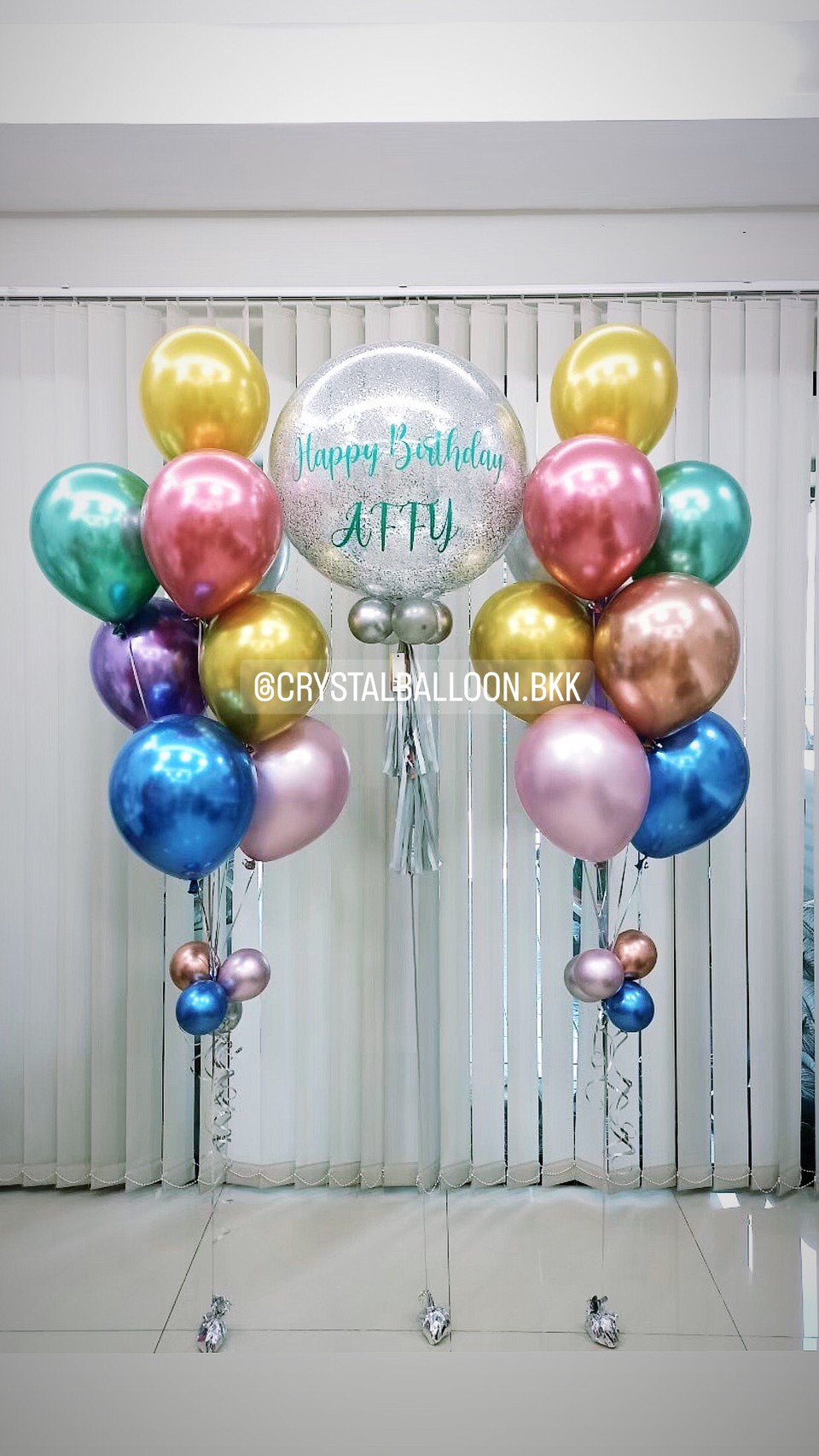 ลูกโป่ง วันเกิด Bubble ขนาด 24" พร้อมตกแต่ง ช่อลูกโป่งโครเมี่ยม 9 ลูก 2 ช่อ สามารถเปลี่ยนสีลูกโป่ง/เปลี่ยนข้อความ/เปลี่ยนขนาดได้