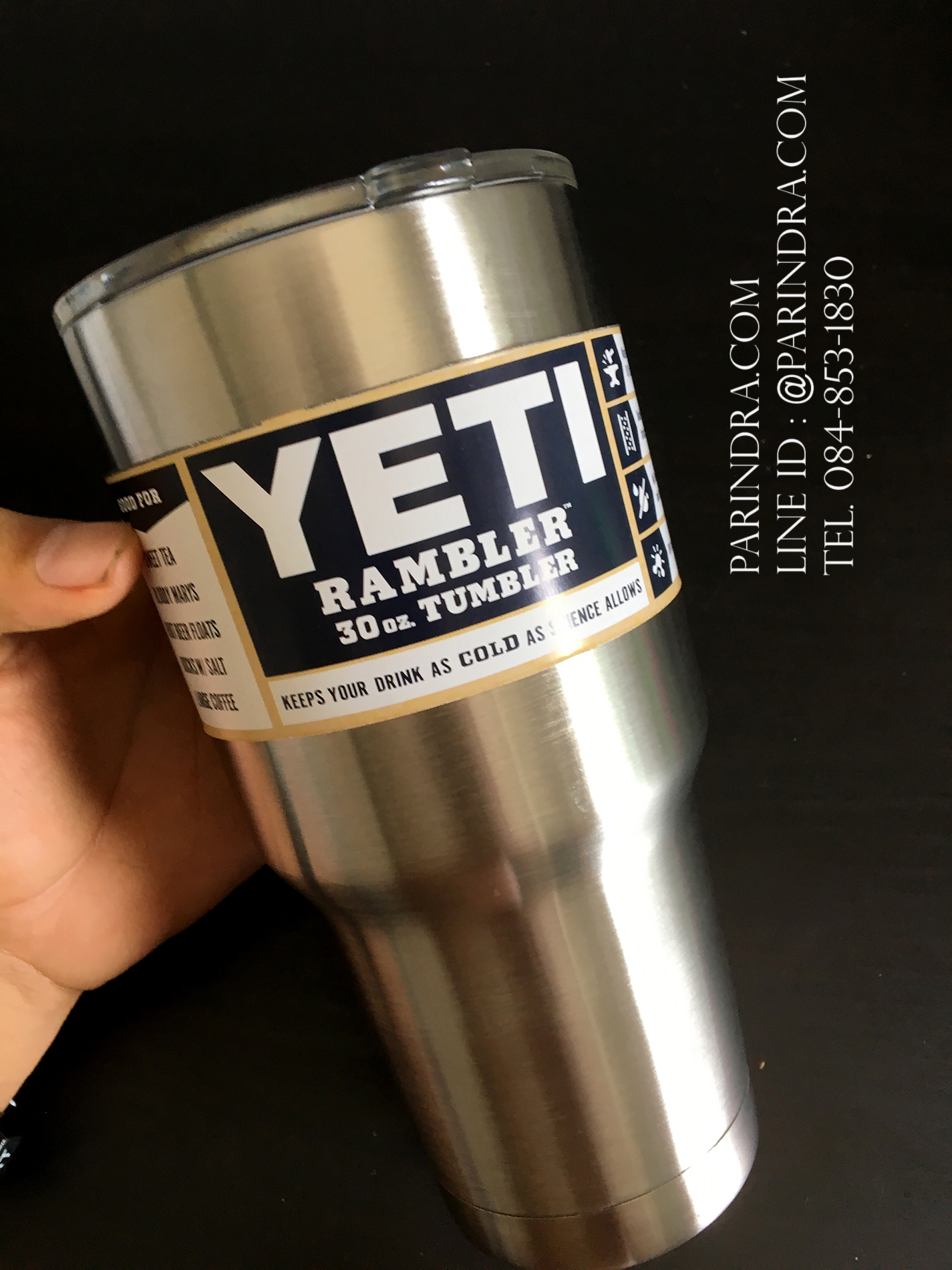 แก้วน้ำ YETI เก็บความเย็นได้ดีเยี่ยม สีเงินแสตนเลส อย่างดี (OEM)