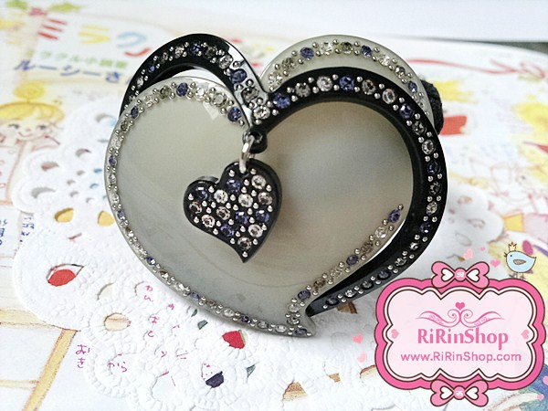 Rena chris ยางรัดผมหัวใจซ้อน 2 ดวงห้อยจี้แต่งคริสตัล Swarovski น่ารักค่ะ (Black)