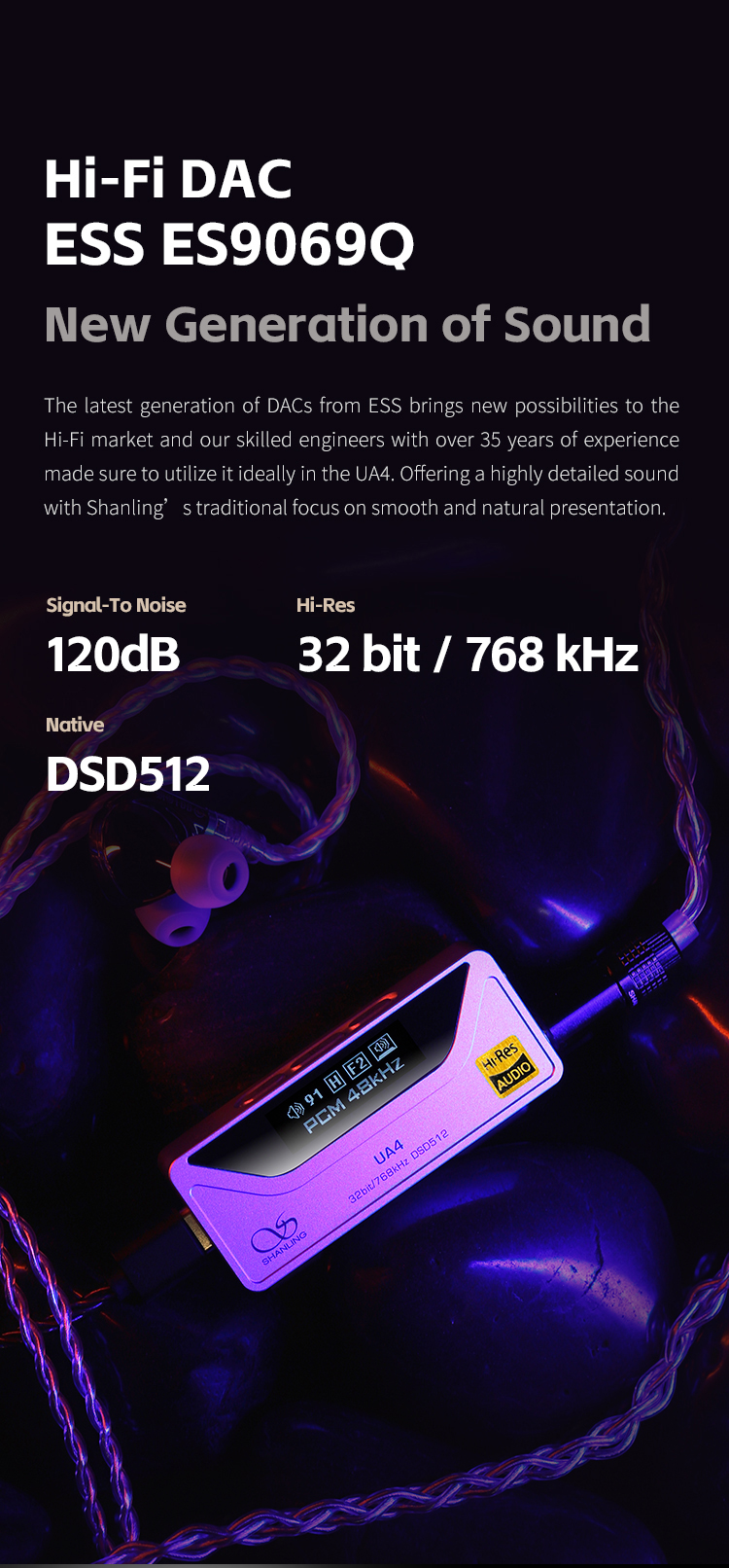 Shanling UA4 DAC/AMP พกพา ชิป ESS ES9069Q + Dual RT6863 ประกันศูนย์ไทย