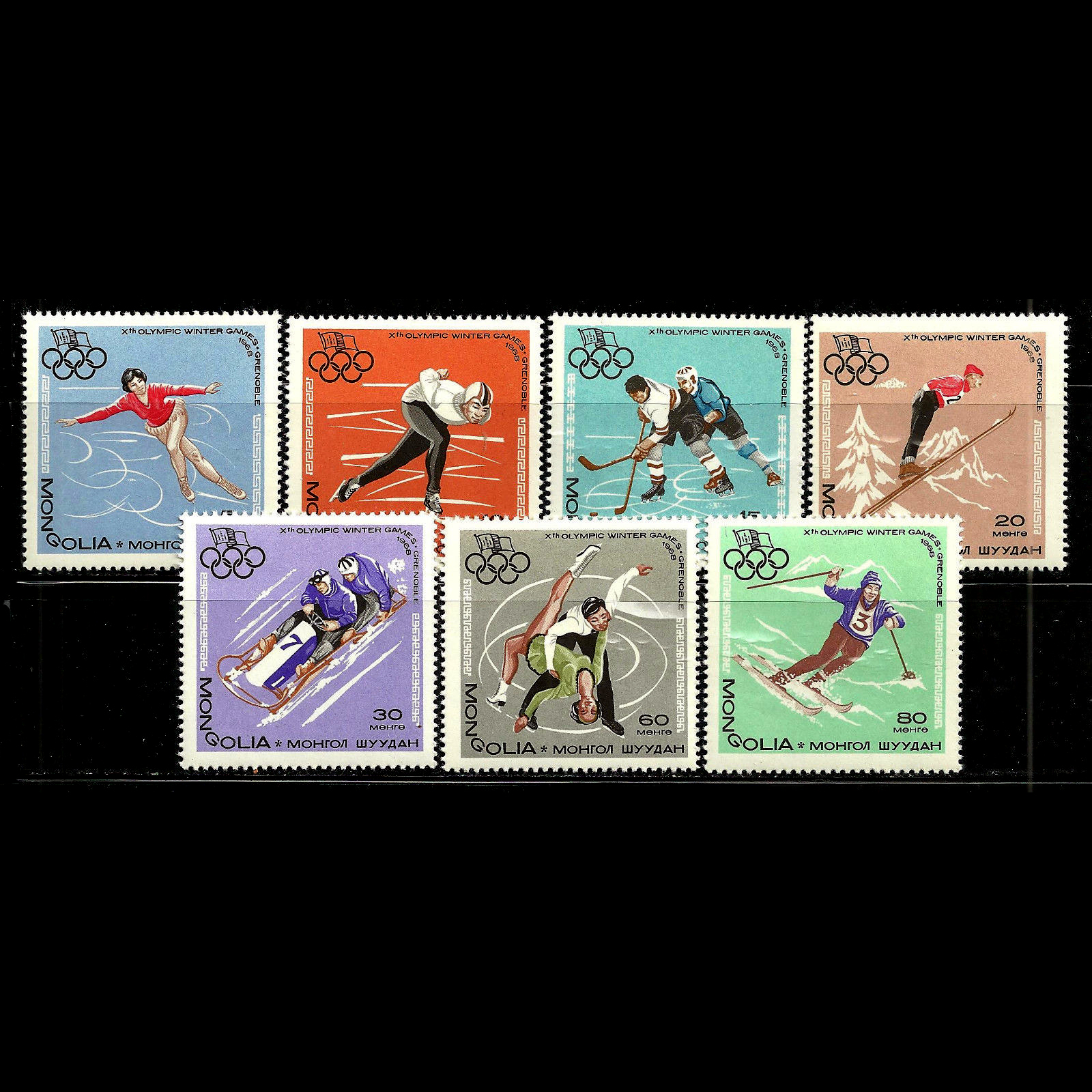 แสตมป์มองโกเลีย ชุด GRENOBLE OLYMPICS กีฬาโอลิปิค ปี 1968 - MONGOLIA
