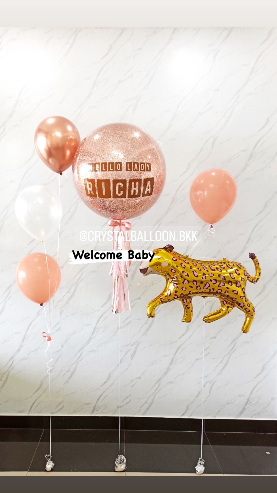 ลูกโป่ง Welcome Baby Bubble ขนาด 24" พร้อม ช่อลูกโป่ง 3 ลูก พร้อมตกแต่ง ฟอยล์เสือใหญ่ 1 ชิ้น สามารถเปลี่ยนสีลูกโป่ง/เปลี่ยนข้อความ/เปลี่ยนขนาด/เปลี่ยนฟอยล์ตกแต่งได้
