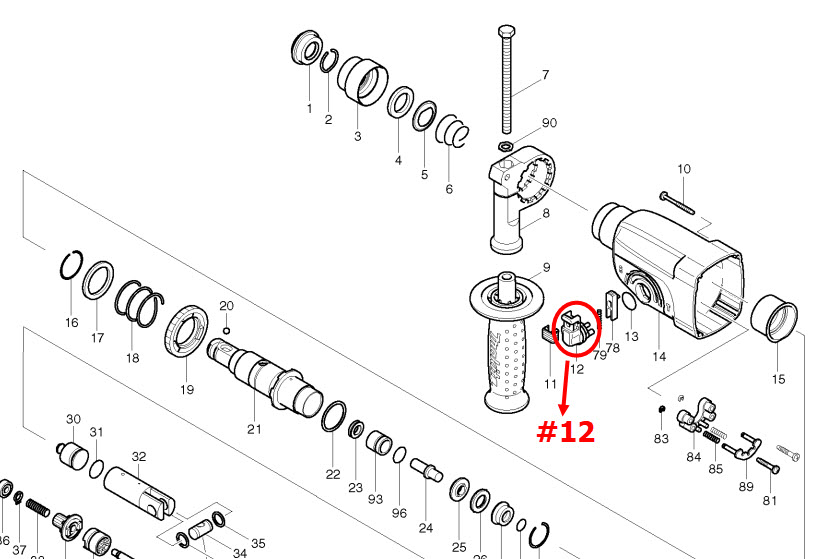 ลูกบิดปรับกระแทก สว่านโรตารี่ Makita HR2432, HR2450, HR2450F, HR2451, HR2453, HR2454, HR2455 #B7