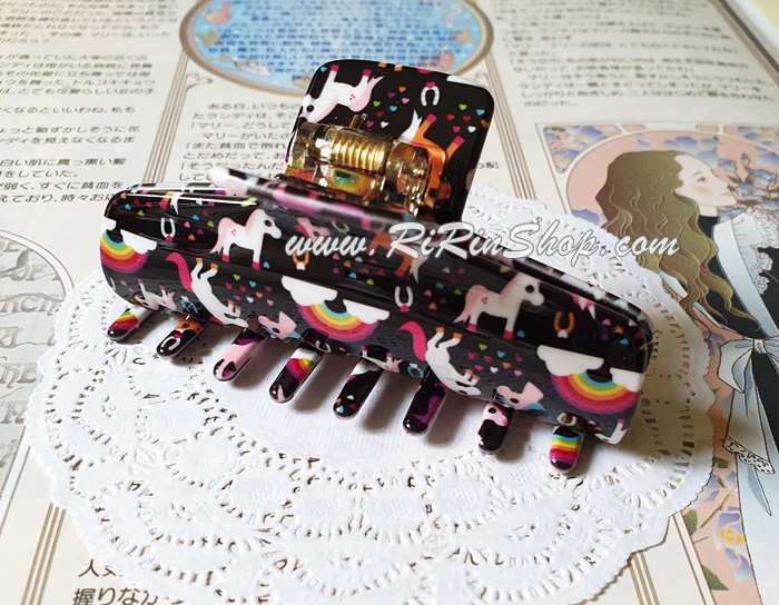 Aznavour ที่หนีบผมลายม้าโพนี่ สายรุ้ง ( Black )