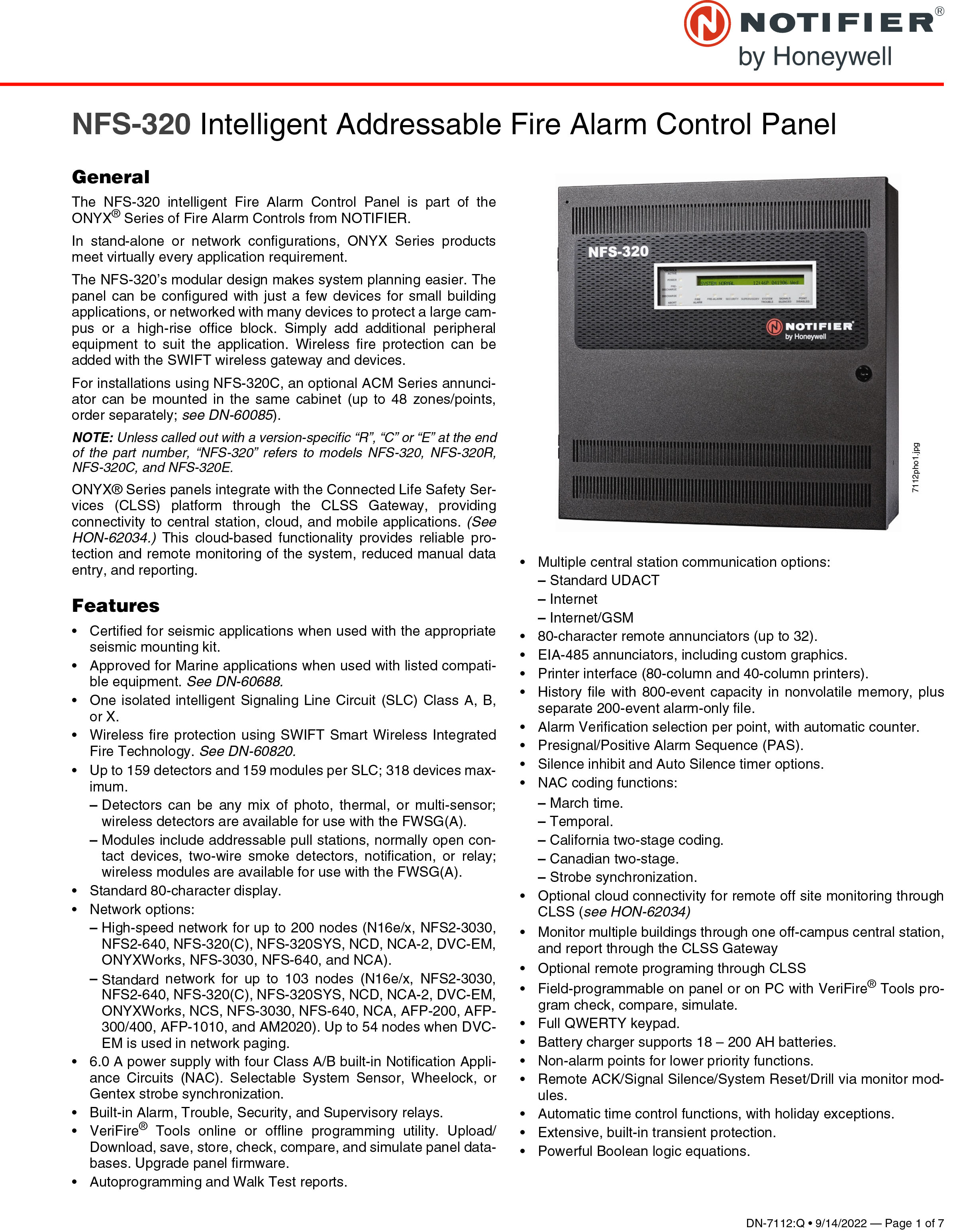 "NOTIFIER" NFS-320E 1 loop Intelligent. Fire alarm.control panel UL/USA Standard
