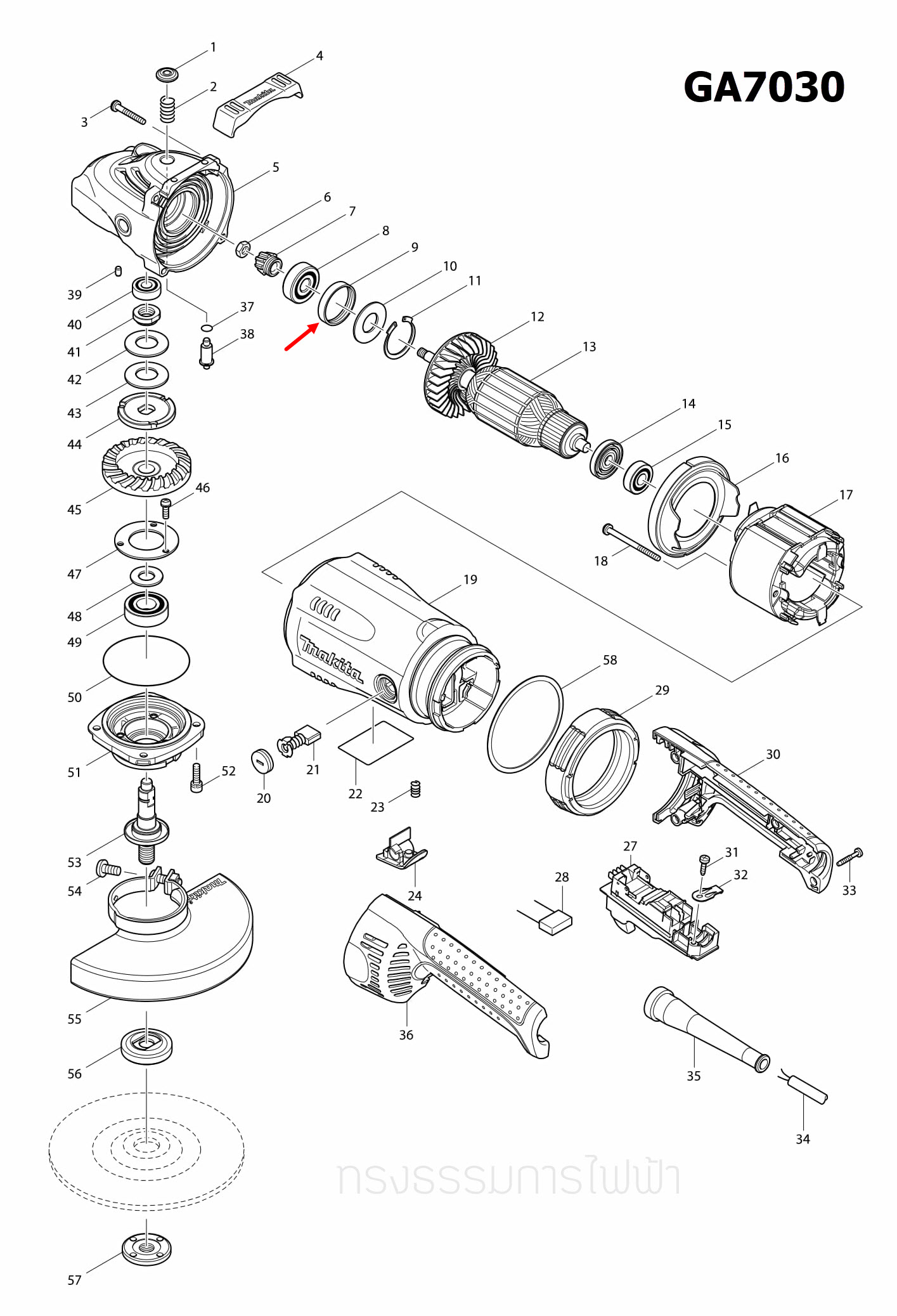 RUBBER RING หินเจียร Maktec-มาคเทค MT902, MT900, MT901 [#8], Makita-มากีต้า รุ่น GA7020, GA7030 [#9] Pn.262085-6 (แท้) ##(*)