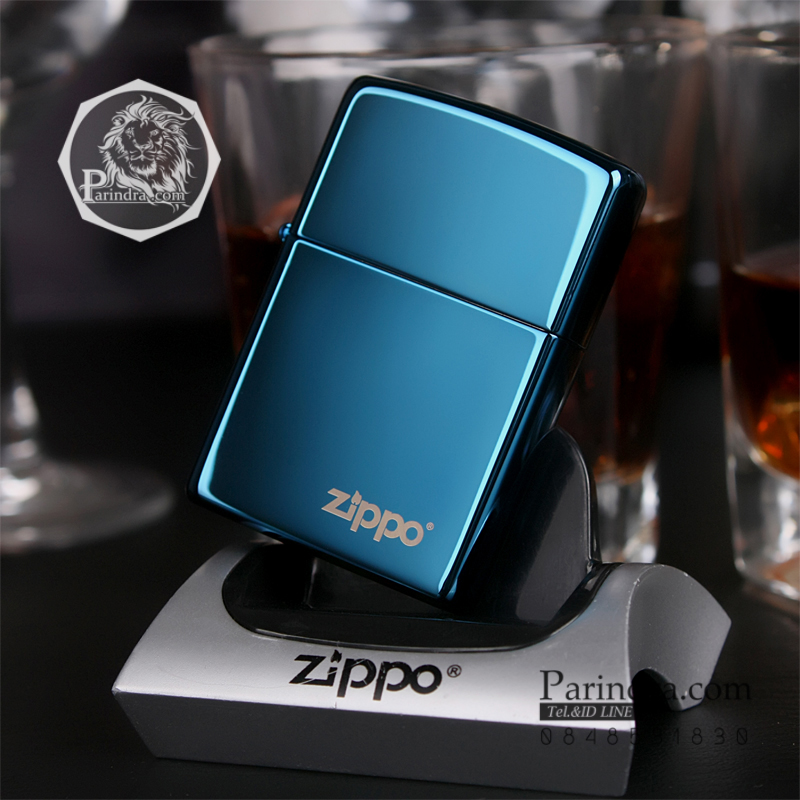 ไฟแช็ค Zippo แท้ 20446ZL แซฟไฟร์ สีฟ้าน้ำทะเลผิวมัน " Zippo Logo Sapphire Blue Finish" แท้นำเข้า 100%