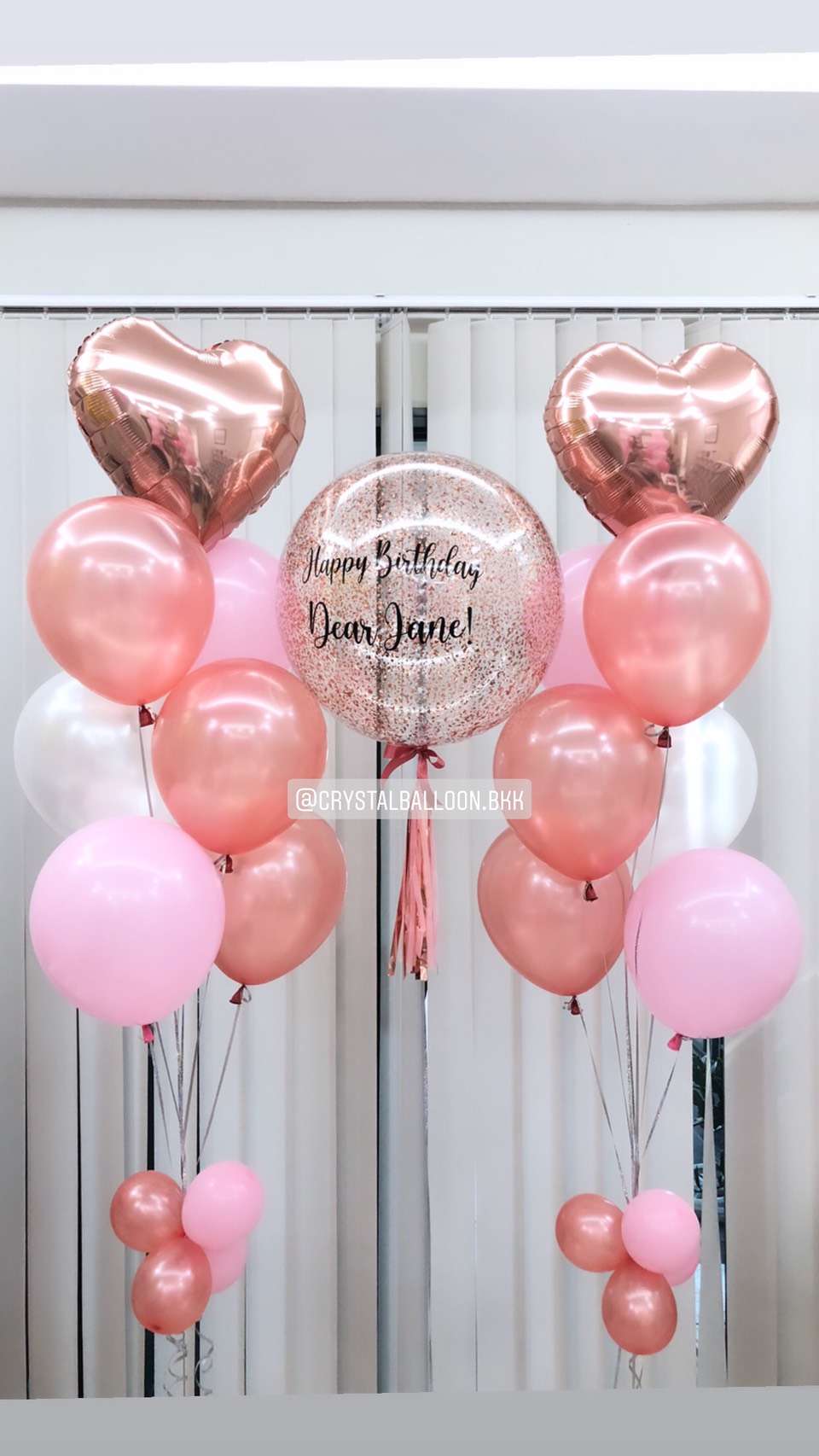 ลูกโป่ง วันเกิด Bubble ขนาด 24" สีโรสโกล พร้อม ช่อลูกโป่ง 2 ช่อ,ฟอยล์หัวใจ ขนาด 18" 2 ชิ้น พร้อมตกเเต่ง สามารถเปลี่ยนสีลูกโป่ง/เปลี่ยนสี-ฟอยล์ตกแต่ง/เปลี่ยนข้อความ/เปลี่ยนขนาดได้